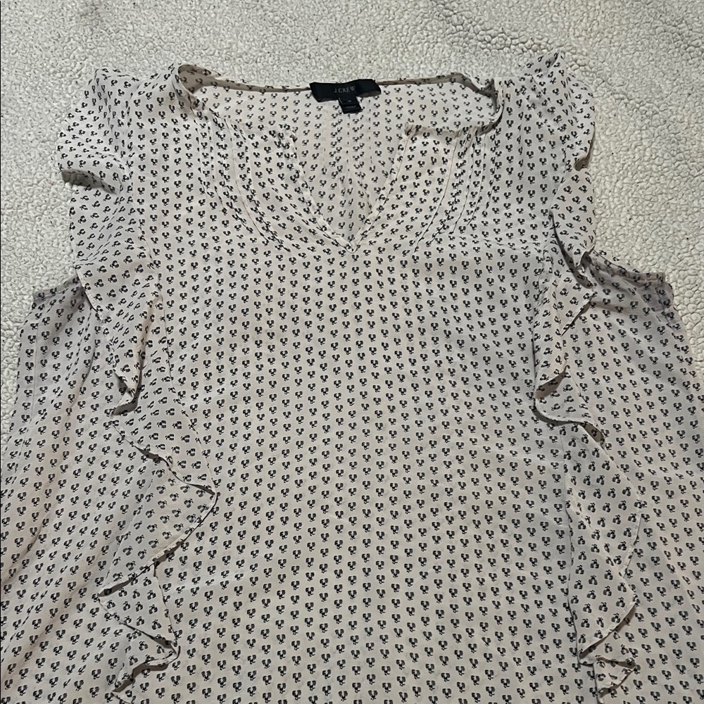 J. Crew Cream Patterned Ruffle Blouse